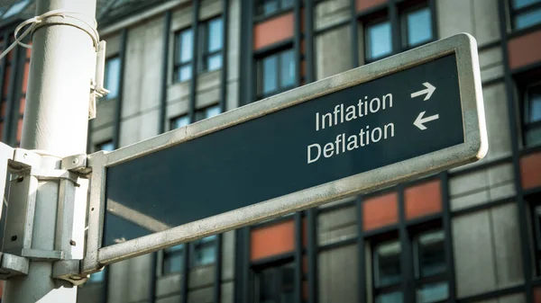 Straßenschild Weist Den Weg Richtung Inflation Deflation — Stockfoto