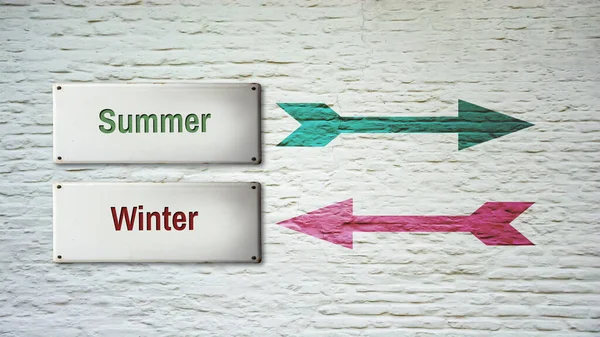 Straat Teken Richtings Manier Aan Zomer Winter — Stockfoto