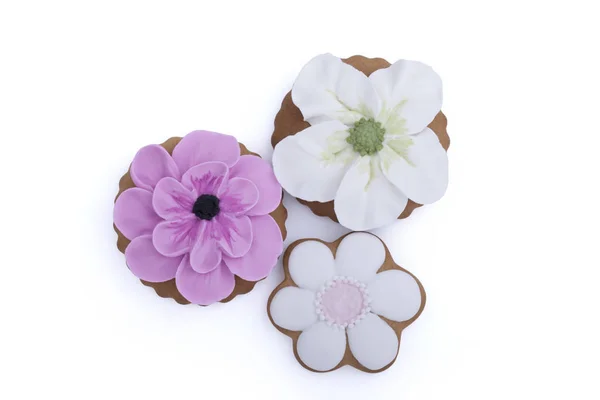 Flower Shaped Gingerbread Cookies White Background — Stock Photo, Image