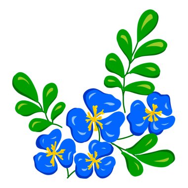 Çiçek çizimi. Beyaz arkaplanda mavi çiçekler.