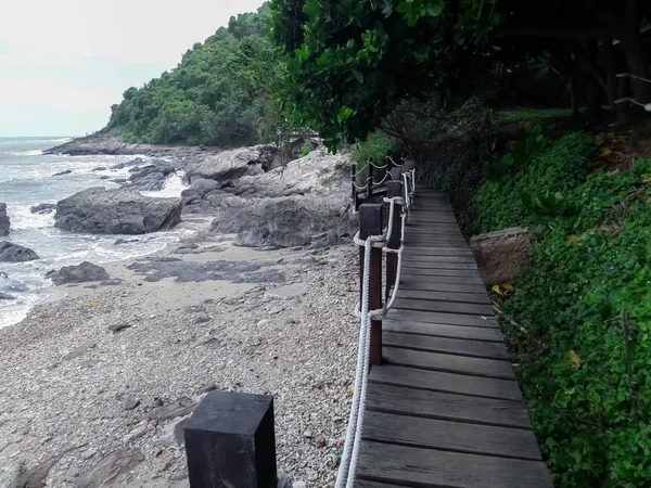 Puente Madera Largo Costa — Foto de Stock