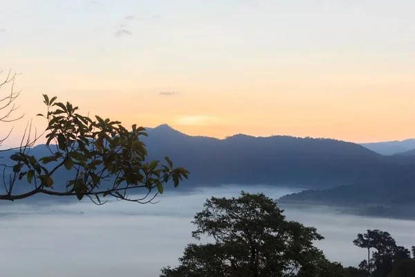 Wolken Und Nebel Auf Dem Gipfel Des Berges — Stockfoto