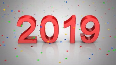 Yeni yıl 2019. Gri arka planı, 3 in 1, Alfa mat, oluşturulan 4k, 3d animasyon