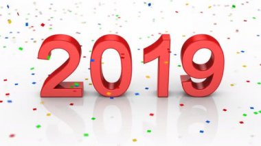 Yeni yıl 2019. Beyaz arka plan, 3 in 1, Alfa mat, oluşturulan 4k, 3d animasyon