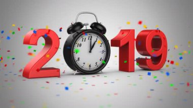 Yeni yıl 2019. Gri arka planı, 2 1, Alfa mat, oluşturulan 4k, 3d animasyon