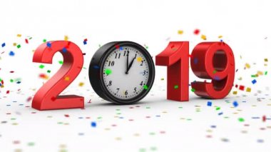 Yeni yıl 2019. Beyaz arka plan, 2 1, Alfa mat, oluşturulan 4k, 3d animasyon