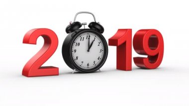 Yeni yıl 2019. Beyaz arka plan, 2 1, Alfa mat, oluşturulan 4k, 3d animasyon