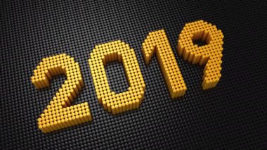 Silindir sayısı 2019 formu. Siyah arka plan, 4 1, 4 k, oluşturulan 3d animasyon