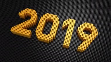 Silindir sayısı 2019 formu. Siyah arka plan, 4 1, 4 k, oluşturulan 3d animasyon