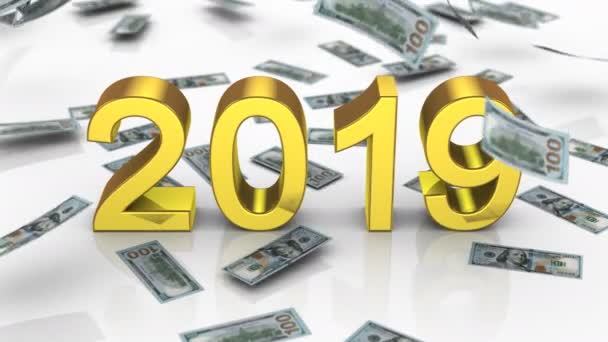 Año Nuevo 2019 Fondo Blanco Alfa Mate Creado Animación — Vídeo de stock