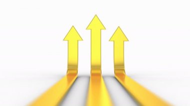 Üç Ok Yukarı Hareket Ediyor. Beyaz arka plan, 2'si 1'de 1, 4k, 3d render'da oluşturulmuş