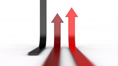 Üç Ok Yukarı Hareket Ediyor. Beyaz arka plan, 4'te 1, 4k, 3d render oluşturuldu