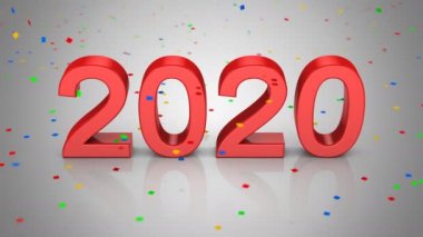 Yeni yıl 2020. Gri arkaplan, 3 'te 1, alfa mat, 4k, 3d animasyon