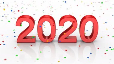 Yeni yıl 2020. Beyaz arkaplan, 3 'te 1, alfa mat, 4k, 3d animasyon