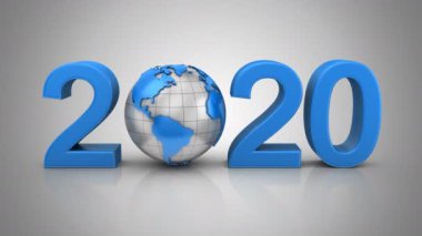 Yeni yıl 2020. Gri arkaplan, 2 içinde 1, döngü (226-450. kareler), alfa matte, 4k, 3d animasyonda oluşturuldu