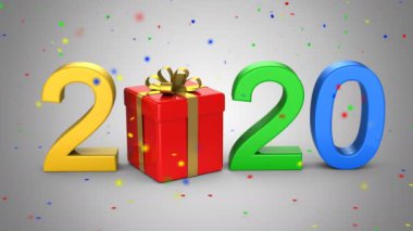 Yeni yıl 2020. Gri arkaplan, 2 'de 1, alfa mat, 4k, 3d animasyon