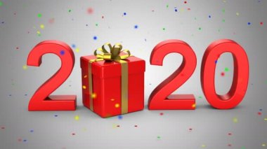 Yeni yıl 2020. Gri arkaplan, 2 'de 1, alfa mat, 4k, 3d animasyon