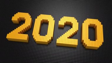 Kutular 2020 Numarasını oluşturuyor. Siyah arkaplan, 3 'te 1, 4k, 3d animasyon