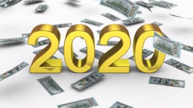 Yeni yıl 2020. Beyaz arkaplan, 2 'de 1, alfa mat, 4k, 3d animasyon