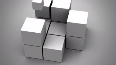 Sonsuz Kutu. Gri arkaplan, döngü, alfa mat, 4k, 3d animasyonda oluşturuldu