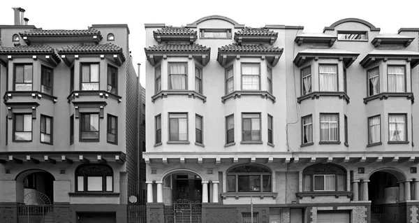 Black White Victorian Houses Row — Stock Photo, Image