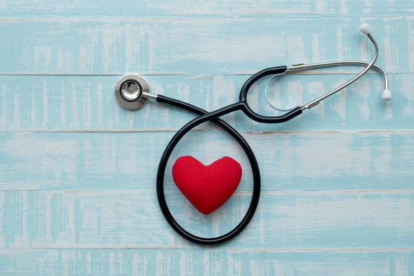 stethoscope and red heart Heart Check.Concept healthcare.