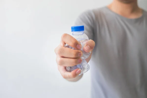 Hand Holding Recyclable Plastic Bottles White Background — Stock Photo, Image