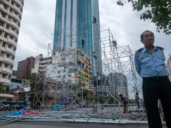 Chi Minh Vietnã Dezembro 2019 Gaurd Segurança Masculino Asiático Cuidando — Fotografia de Stock