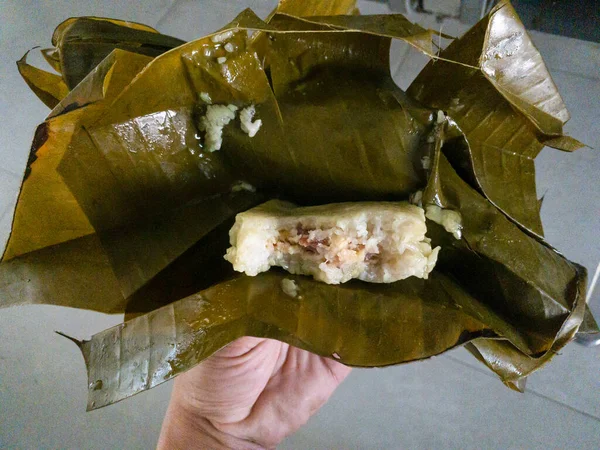 Banh Gio Sticky Rice Filled Pork Wrapped Banana Leaf Steamed — Stock Photo, Image