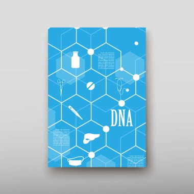 Afiş broşür afiş tasarım şablonu vektör, Dna soyut geometrik arka plan, A4 boyutu gölge düzeninde