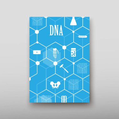 Afiş broşür afiş tasarım şablonu vektör, Dna soyut geometrik arka plan, A4 boyutu gölge düzeninde