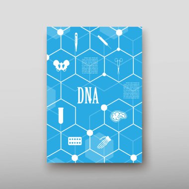 Afiş broşür afiş tasarım şablonu vektör, Dna soyut geometrik arka plan, A4 boyutu gölge düzeninde