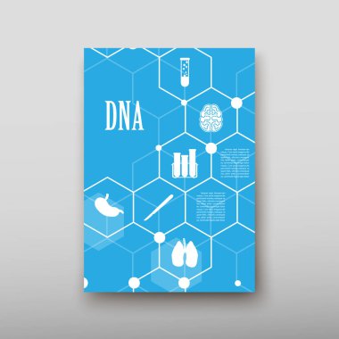 Afiş broşür afiş tasarım şablonu vektör, Dna soyut geometrik arka plan, A4 boyutu gölge düzeninde