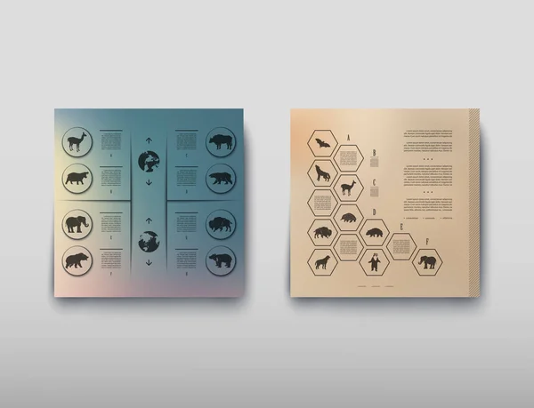 Affiche Infographie Animaux Sauvages Sur Fond Flou Dans Style Abstrait — Image vectorielle