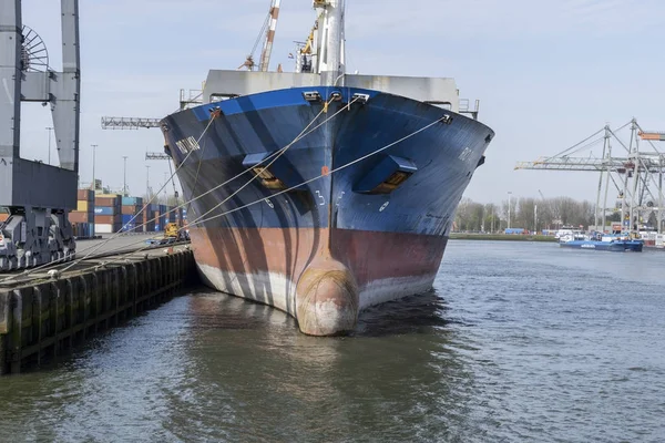 Haven Rotterdam, 2018-04 grote vrachtschepen wachten op het lossen. — Stockfoto