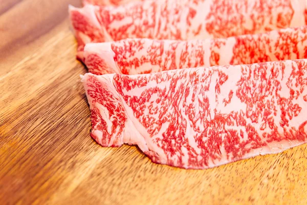 Close Premium Rare Slices Wagyu Carne Com Textura Alto Mármores — Fotografia de Stock