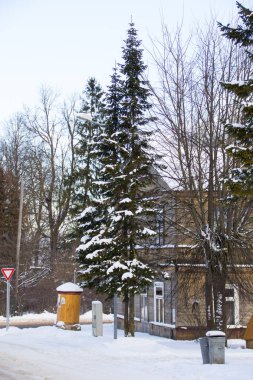Letonya doğa ve küçük bir kasaba olan kış manzaralarını