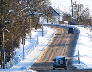 Letonya doğa ve küçük bir kasaba olan kış manzaralarını