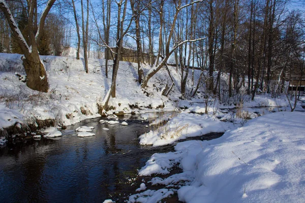 Vistas Naturaleza Letona Pequeña Ciudad Invierno — Foto de Stock