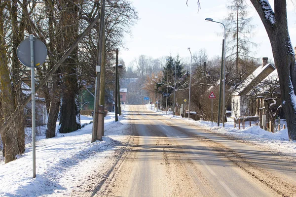 Vedute Della Natura Lettone Piccola Città Inverno — Foto Stock