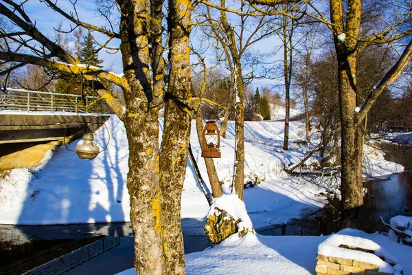 Vistas Naturaleza Letona Pequeña Ciudad Invierno — Foto de Stock