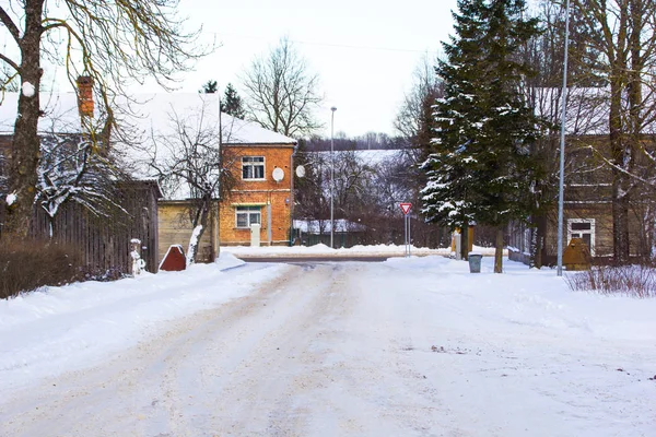 Utsikt Över Lettisk Natur Och Liten Stad Vinter — Stockfoto