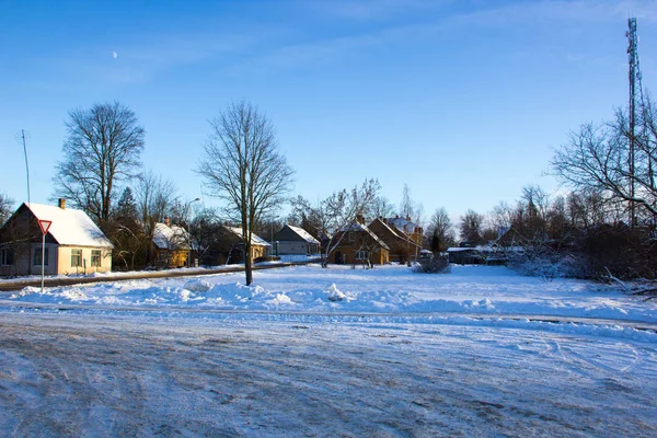 Weergaven Letse Natuur Kleine Stad Winter — Stockfoto