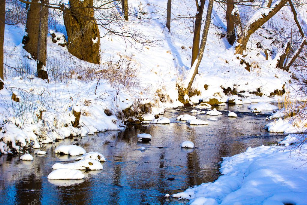 Views of Latvian nature and small town in winter