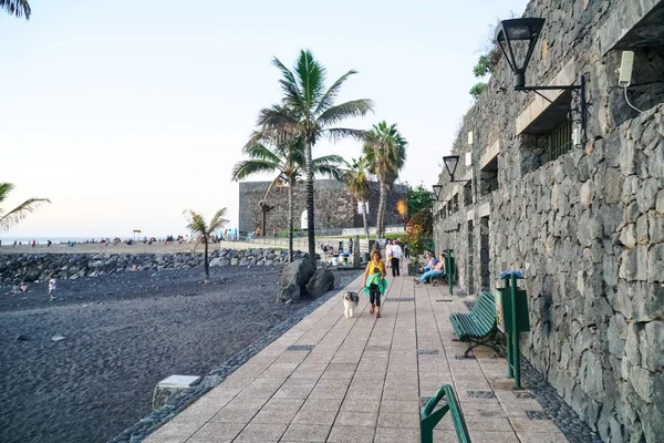 푸에르토 크루즈 테네리페 스페인에서 모래와 유명한 플라야 자르댕 — 스톡 사진