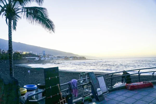 Praia Famosa Playa Jardin Com Areia Preta Puerto Cruz Tenerife — Fotografia de Stock