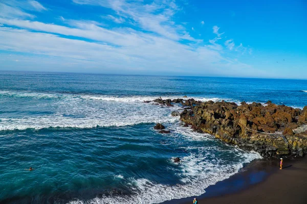 Praia Famosa Playa Jardin Com Areia Preta Puerto Cruz Tenerife — Fotografia de Stock