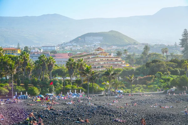 Célèbre Plage Playa Jardin Avec Sable Noir Puerto Cruz Tenerife — Photo