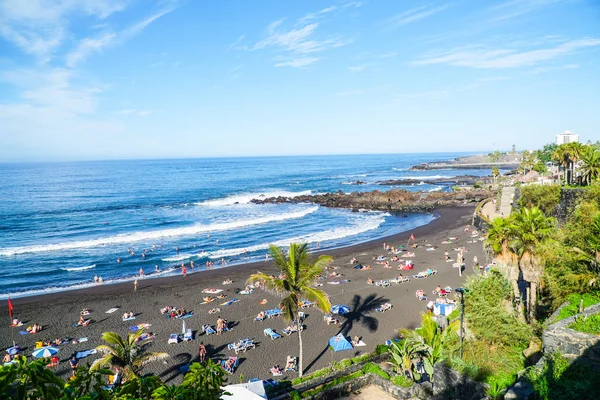 Praia Famosa Playa Jardin Com Areia Preta Puerto Cruz Tenerife — Fotografia de Stock