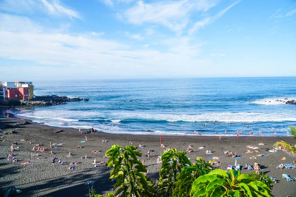 Berömda Beach Playa Jardin Med Svart Sand Puerto Cruz Teneriffa — Stockfoto